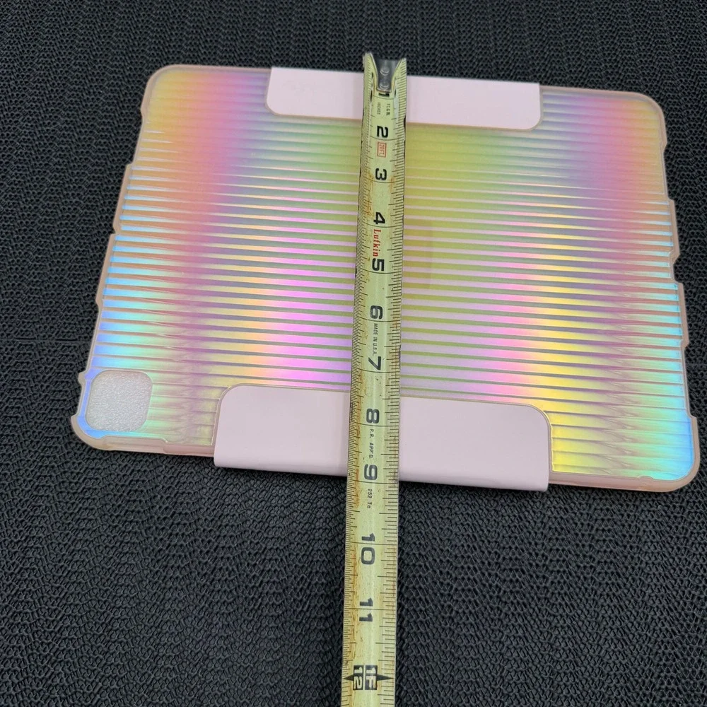 Holographic Rainbow Iridescent Tablet Case Pink Trifold Stand Cover 11 x 8.5